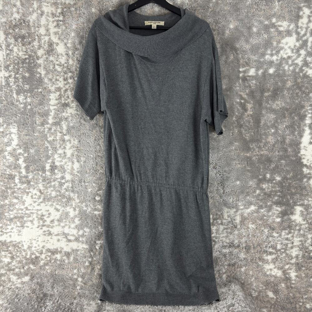 Evan Picone Size XL Cowl Neck Midi Sweater Dress Gray Short Sleeve Angora‎